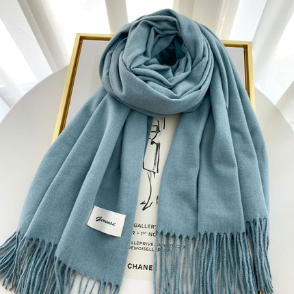 Solid Color Faux Cashmere Scarf for Women, Annual Meeting Red, High-End Feel, Spring and Autumn Woven Neck Scarf, Korean Style Versatile Artistic Warm Shawl