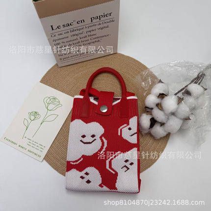 Girl's Heart-Shaped Knitted Crossbody Bag