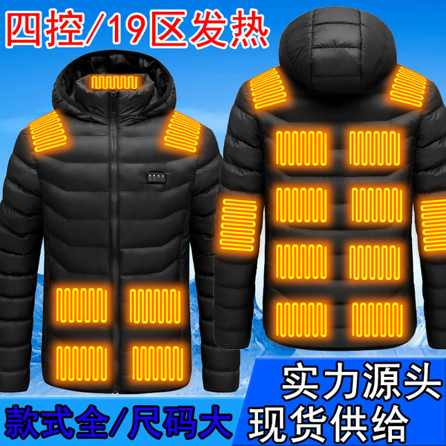 Intelligent temperature control self-heating cotton jacket men's and women's electric heating clothes black Technology charging full body heating down cotton-padded jacket