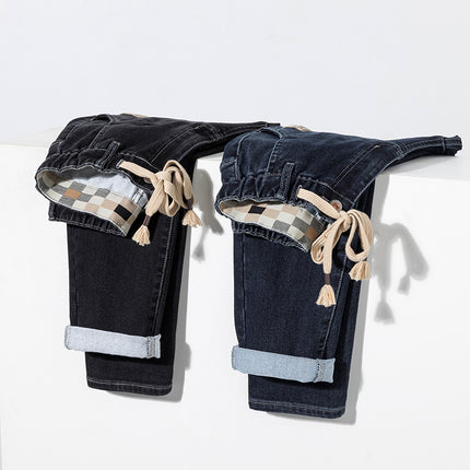 9927 | plus size men's autumn and winter new super soft towel bottom jeans loose stretch Joker small straight trousers