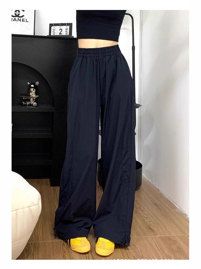 navy blue Overalls Women's Summer Thin High Waist Loose Straight Dosing Casual Sports Wide Leg Pants