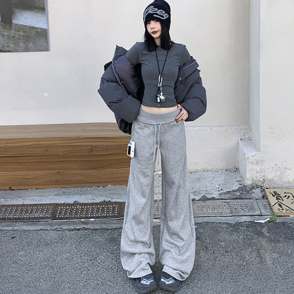 Lazy Drawstring High Waist Wide Leg Casual Pants Women's 2025 Spring New Dipped Loose Slimming Straight Pants