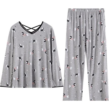 Pajamas for Women Autum Modal with Breast Pads Long-Sleeved Sexy Suit Large Size Loose and Cute Outer Wear Spring and Autum Home Clothes