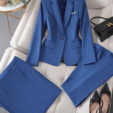 Cross-Border Haze Blue Small Suit Set for Women, Autumn Workwear, Elegant Goddess Style, High-End Professional Suit Set