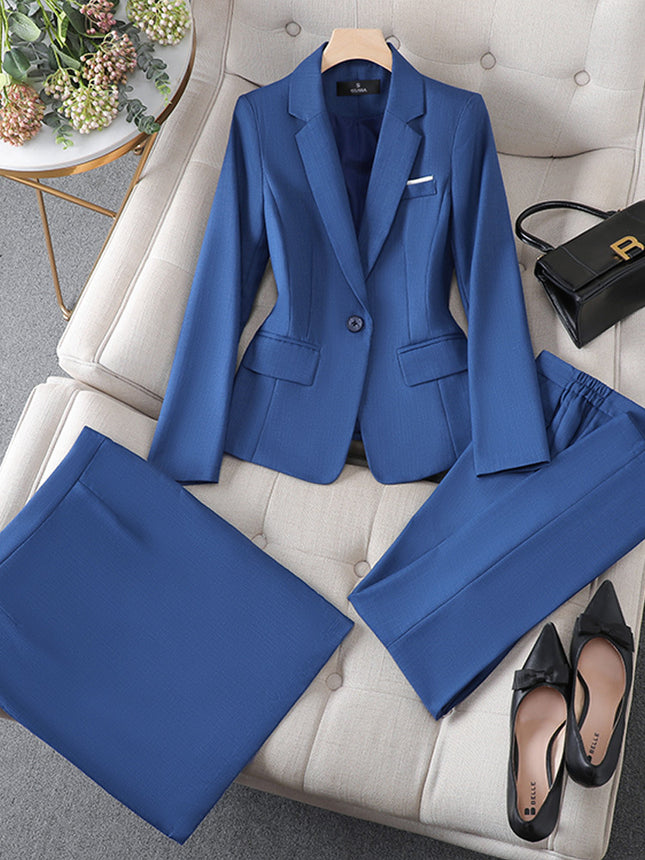 Cross-Border Haze Blue Small Suit Set for Women, Autumn Workwear, Elegant Goddess Style, High-End Professional Suit Set