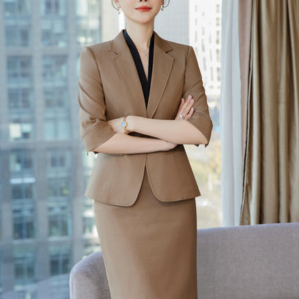 Curry Color Seven-sleeve Suit Jacket Women's Spring and Autumn 2024 New Goddess Style Casual Small Suit Casual Professional Suit