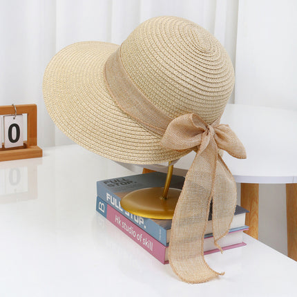 [Great Value] French Style Socialite Flat Top Hat 2025 New Summer Elegant Pearl String Sunshade Woven Straw Hat