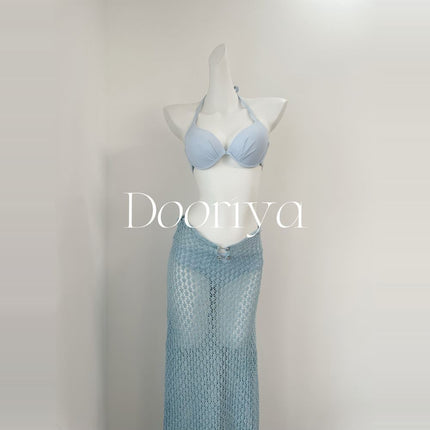Source manufacturers blue beautiful hot spring seaside vacation swimsuit new bikini swimsuit women's knitted long sleeve blouse