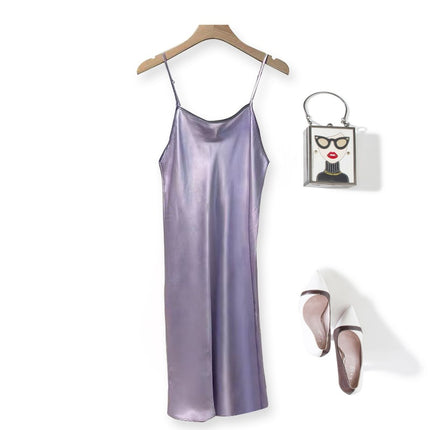 Special Cabinet Style Silk Slip Skirt Pure Mulberry Silk Nightgown Simple Exquisite Petticoat Mid-length Women's dress Solid Color