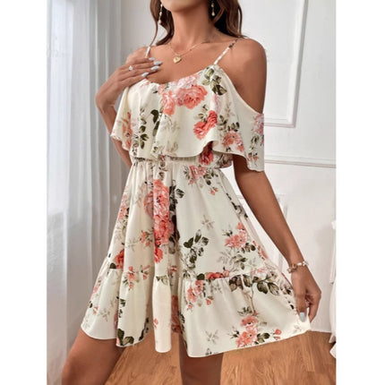 Foreign Trade European and American Style Classic Bohemian Print Cold Shoulder Pleat dress