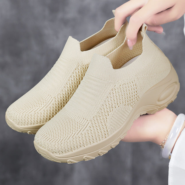 Shoes Women's Casual Shoes Summer New Style Flywoven Breathable Mesh Shoes Soft Sole Comfortable Mom's Shoes Cross-Border Versatile Shoes