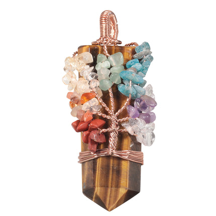 Natural Cut Crystal Stone Sword-shaped Wrap Crystal Gravel Tree of Life Pendant European and American Style Creative Crystal Pendant