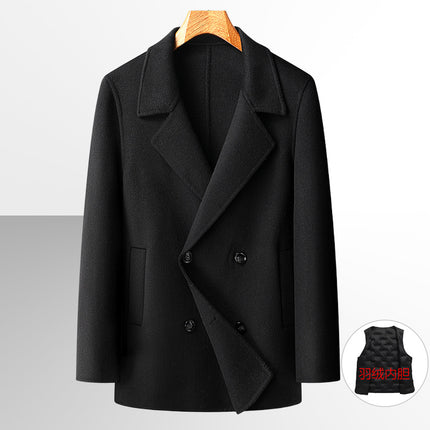 Autumn and Winter New Men's Handmade Double-Sided Woolen Outwear Double-Breasted Velvet Removable Liner Woolen Outwear Men's Outwear