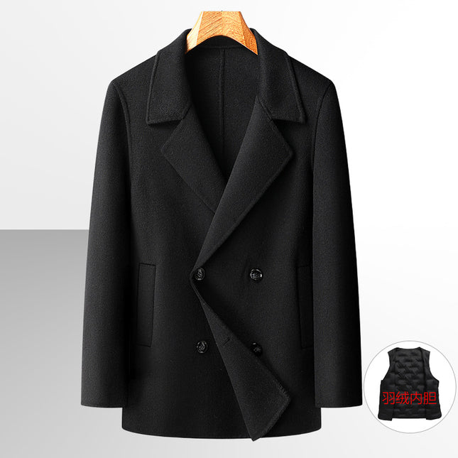 Autumn and Winter New Men's Handmade Double-Sided Woolen Outwear Double-Breasted Velvet Removable Liner Woolen Outwear Men's Outwear