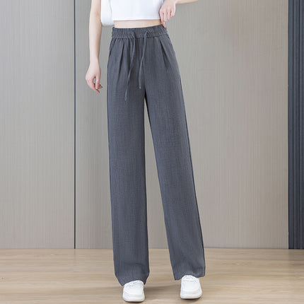 Ice Silk Wide Pants for Women Summer 2025 New High-Waisted Lazy Casual Thin Straight Floor-Length Pants