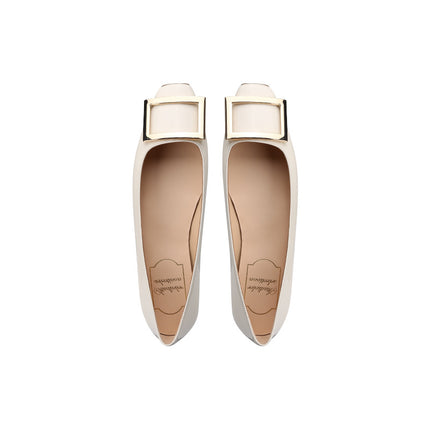 In-Stock Sheepskin Version ~ Grape Mom's Same Style Square Buckle Square Toe Shallow High Heels Women's Spring Chunky Heel Flat Commuting Shoes