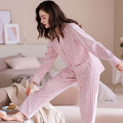 100% cotton pajamas Women's Spring and Autumn long-sleeved cotton outerwear suit Korean casual home wear