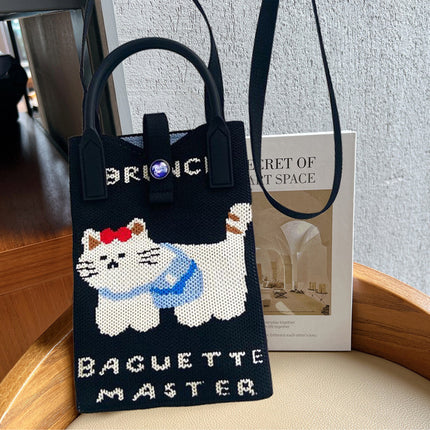 High Elastic Knitted Satchel Fashion Shoulder Bag 2024 Satchel Simple Versatile Student Casual Bag Large Capacity Mobile Phone Bag