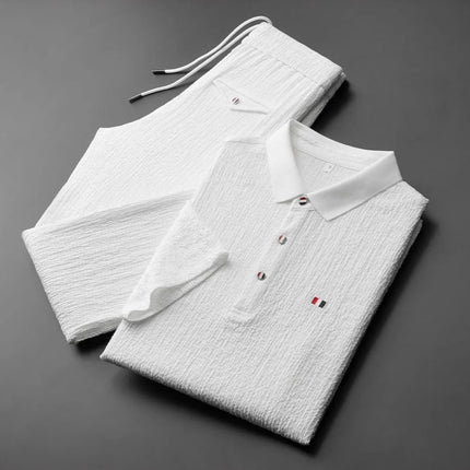 Summer Men's Suit Men's Full Set Casual Two-Piece Polo Collar New Summer Thin Lapel Trend