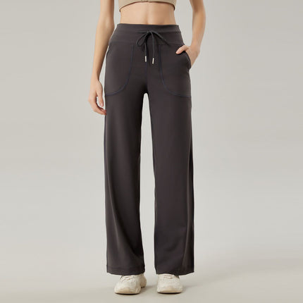 Lulu Straight-Leg Pants Slimming Butt-Lifting Yoga Sports Pants Waist-Cinching Drawstring High-Waisted Wide-Leg Pants Autumn Running Casual Pants