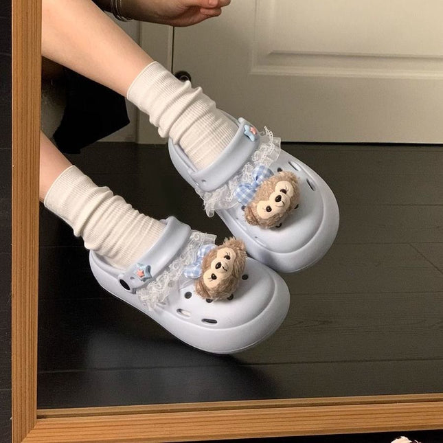 Breathable Non-Slip Clogs for Women, Summer Outdoor Wear, 2026 New Cartoon Shirley Rose Cute Beach Thick-Soled Closed-Toe Slippers