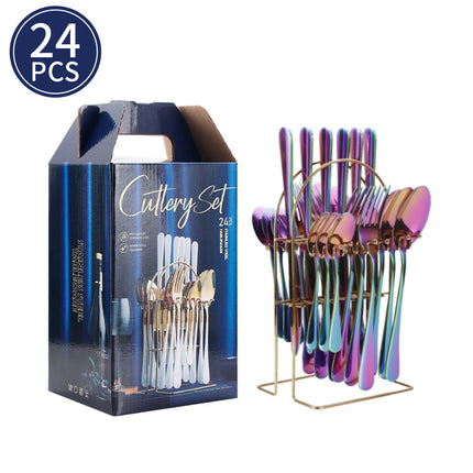 Cross-border Amazon stainless steel tableware 24 pieces suit Western tableware steak knife fork spoon gift box tableware suit