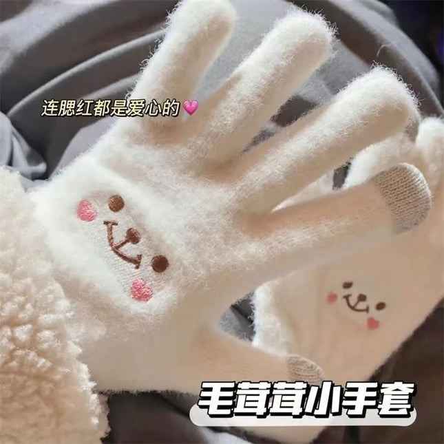 Gloves women's winter fleece-lined thick warm Korean cute riding electric car lovers cold thick five-finger touch screen wholesale