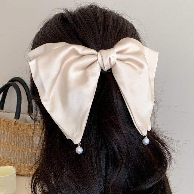 French Style Pearl Small Pendant Textured Big Hairpin Women's Bow Back Head Spring Clip Headwear Hair Accessories Side Clip Top Clip