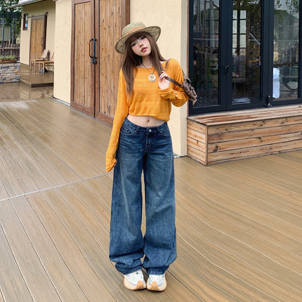 2025 Retro Loose Low-Waist Wide-Leg Pants Autumn and Winter New Style Slimming and Taller Straight-Leg Floor-Length Jeans Trendy