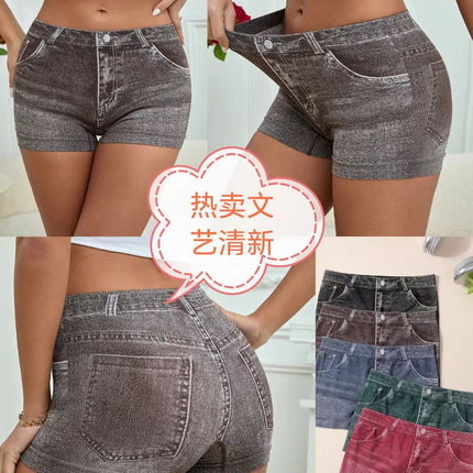 Women's Seamless Faux Denim Soft Butt-Lifting High-Elastic Breathable Leggings, Outerwear, Underwear, Boxer Briefs, Hip-Hugging