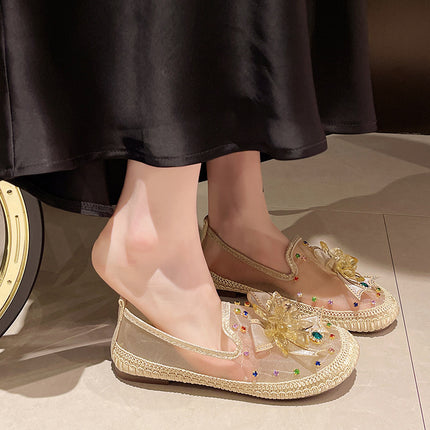 Rhinestone Bow Fisherman Shoes Women's 2025 Spring and Summer New Korean Style Flat-bottom Fashion Leg Casual Shoes Women