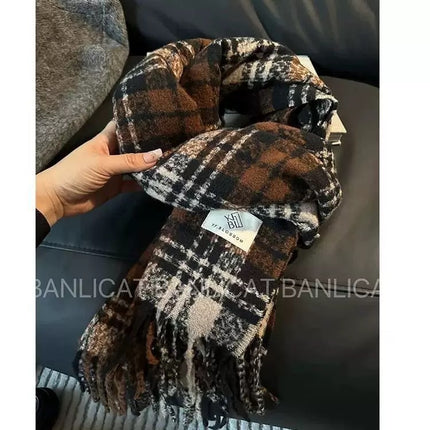 New Striped Scarf for Women, Autumn and Winter Thickened Warm Neck Scarf, Versatile Solid Color for Students, Manufacturer Cross-Border Fashion