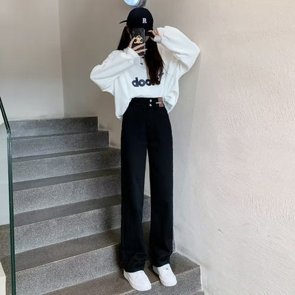 Loose straight pants high waist wide leg pants fashion brand High Street summer new American pants slimming Denim pants fashion