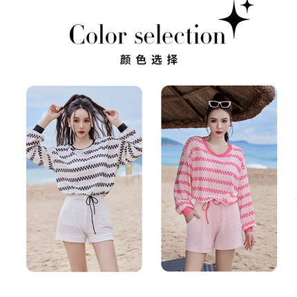 2024 new swimsuit women's split four-piece suit belly covering slimming gathered small chest South Korea ins style Hot Spring