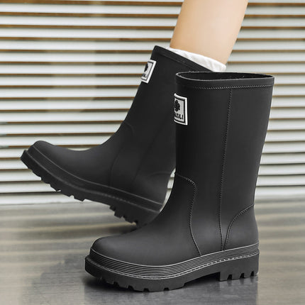 Women's Thick-Soled Rain Boots for Outdoor Wear, Non-Slip Kitchen and Car Wash Water Shoes, Fleece-Lined and Thickened Rain Boots