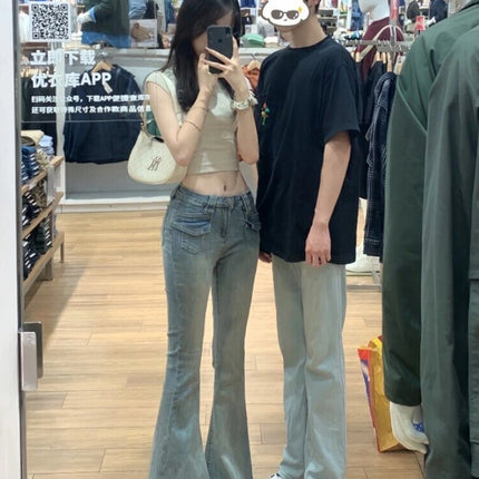 Vintage Women's Jeans Autumn Slim Fit Bootcut Pants Petite Slimming Flared Pants High-Waisted Drape Floor-Length Trousers