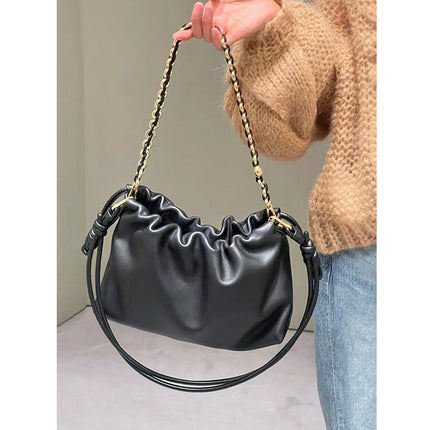 2026 New Chinese Style Crossbody Women's Bag, Cowhide Lucky Bag, Bucket Bag, Drawstring Cloud Bag, Single Shoulder Crossbody Underarm Women's Bag