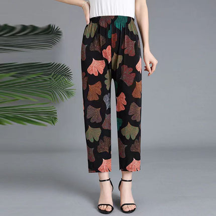 Cross-Border Popular Summer Women's Ice Silk Pants for Middle-Aged and Elderly, Loose Casual Home Pants, Elastic Plus-Size Pants for Square Dancing