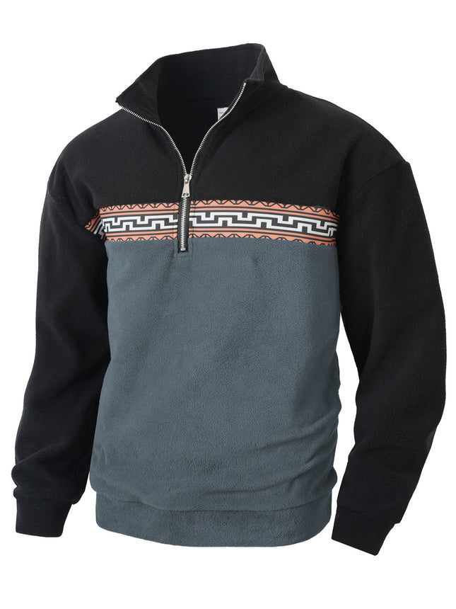 European and American Cross-Border Foreign Trade Casual Men's Long-Sleeved Brushed Half-Zip Jacket Hot-Selling Daily Tops
