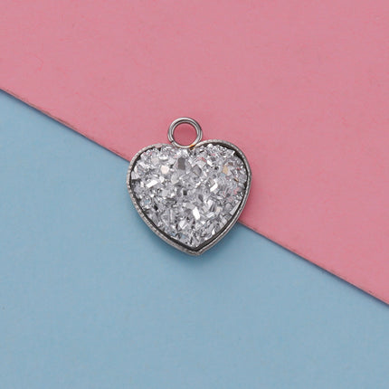 Cross-border 13MM peach heart-shaped stainless steel starry pendant bottom mop resin starry DIY jewelry accessories