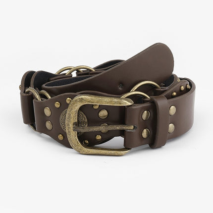Western Denim Belt Women's 2025 New American Retro Brown Rivet Belt All-match Jeans with Ins Style