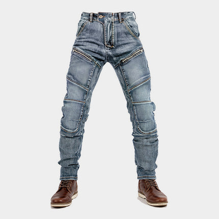 Cross-border European and American Motorcycle Kevlar Double Zipper Riding Pants Four Seasons Motorcycle Slim-fit Jeans Racing Anti-fall Pants