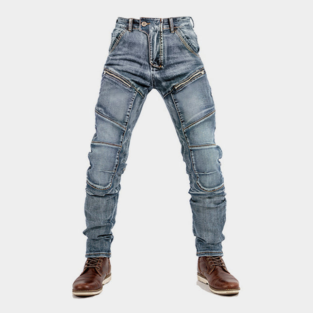 Cross-border European and American Motorcycle Kevlar Double Zipper Riding Pants Four Seasons Motorcycle Slim-fit Jeans Racing Anti-fall Pants