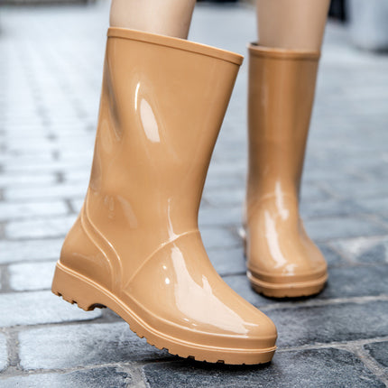 Fashionable Women's Rain Boots Mid-Calf Warm Rain Shoe Covers Fleece-Lined Rain Boots Non-Slip Women's Water Shoes Thickeneded Cotton Rubber Shoes