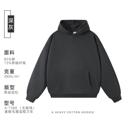 380g Heavyweight Terry Cordless Pullover Printed Off-Shoulder Hoodie Custom-Made Trendy Brand Hooded Sweatshirt with Custom Logo