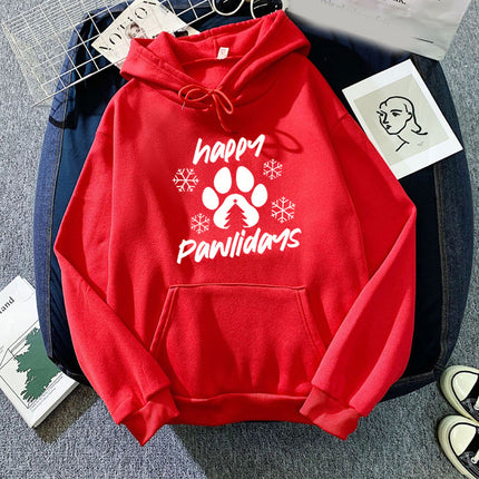 Foreign trade cross-border Happy Pawlidays dog feet snowflake printing hooded hooded vests autumn and winter European and American men and women