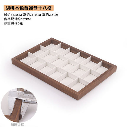 Fashion walnut grain white leather jewelry box with lid dustproof earrings earrings earrings storage box ring necklace bracelet tray