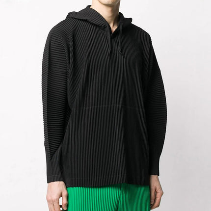Japan Miyake Classic Pleated Jk110 Hooded Sweatshirt Loose Casual Simple Drawstring Pullover Hoodie for Men