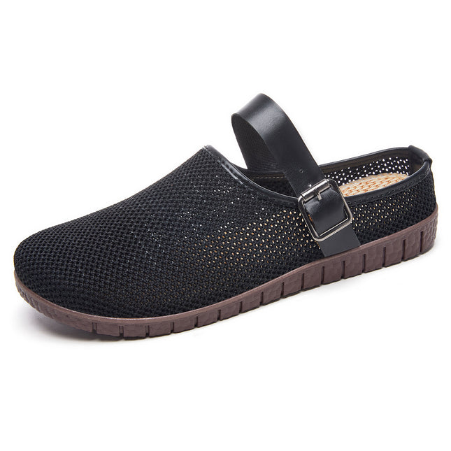Women's Summer Shoes, Fashionable Retro Soft-Soled Sandals, Ins-Style Women's Outdoor Slippers, Casual Mesh Closed-Toe Half-Slip Shoes