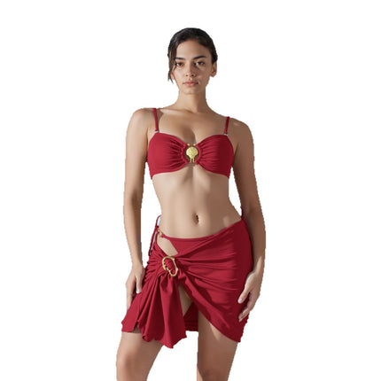 New Split Swimsuit for Women European and American Bikini Three-Piece Set Cross-Border Sexy Push-Up Backless High-End Swimsuit for Women